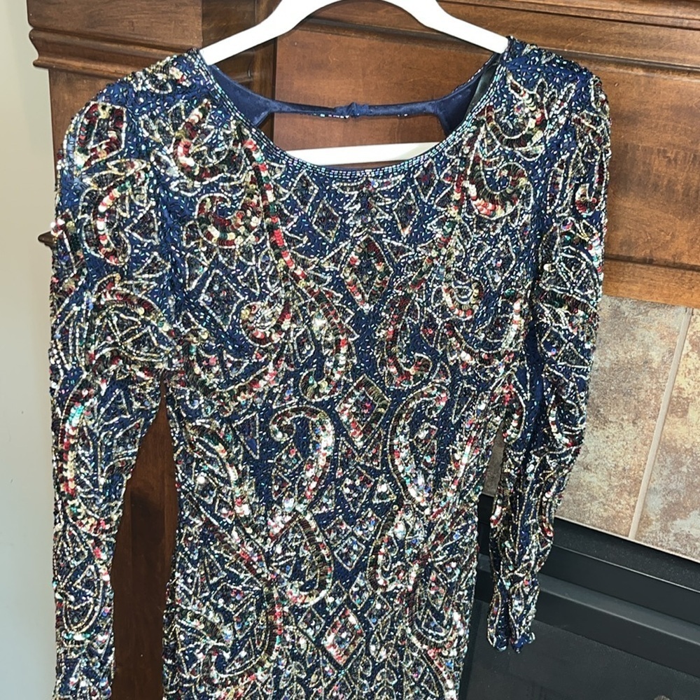 Exquisite fully beaded PRIMAVERA COUTURE long sleeve mini dress formal size 6 - Picture 14 of 16
